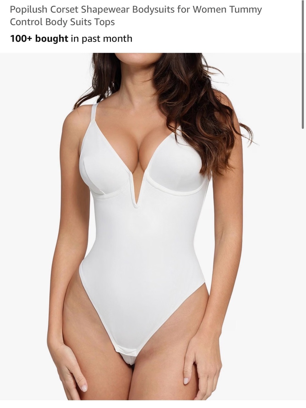 Popilush White Plunge V-Neck Shaping Bodysuit